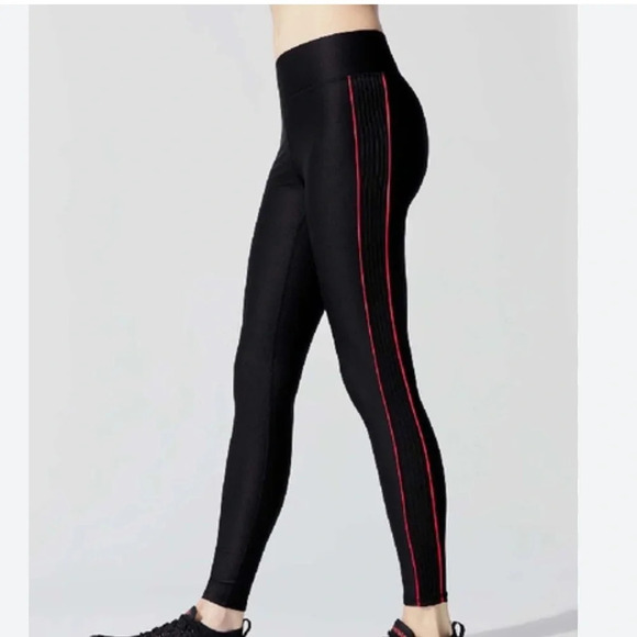 Terez Black Rib Piping Racing Red Stripe Leggings - Picture 1 of 8